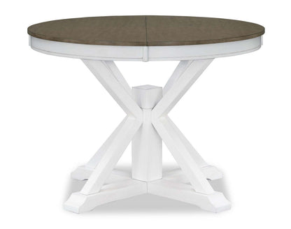 Ensemble de salle à manger Brook 5 pièces avec table et 4 chaises, extension 42-54 W, rond - Blanc/Marron | Ensemble de salle à manger Brook 5 pièces avec table ronde, rallonge de 42 po à 54 po (L) et 4 chaises - blanc et brun