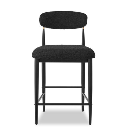 Kort &amp; Co. Tabouret Capri à hauteur de comptoir avec tissu bouclé et accents dorés, métal - Noir | Tabouret Capri de Kort &amp; Co. de hauteur comptoir en métal avec tissu bouclé et touches dorées - noir