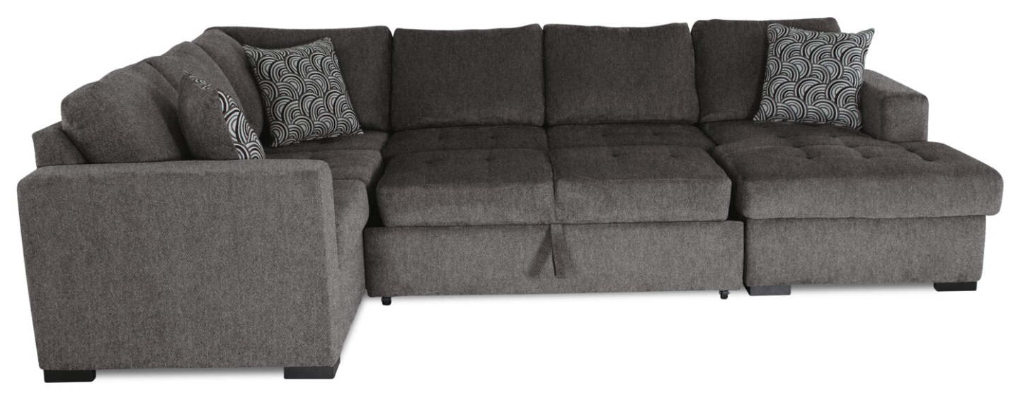 Made in Canada Legend 4-Piece Right-Facing Chenille Fabric Sleeper Sectional with Storage Chaise - Pewter Brown | Canapé-lit sectionnel de droite Legend 4 pièces fabriqué au Canada en tissu de chenille avec chaise longue de rangement - brun étain