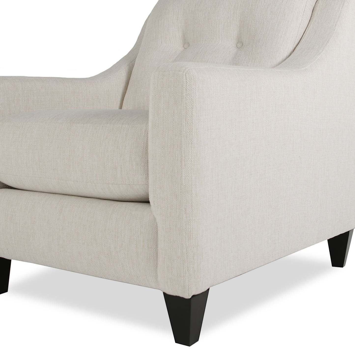 Fabriqué au Canada Cindy Crawford Home Chaise Kylie 32 en tissu d'apparence lin avec capitonnage de boutons - Zeus Pearl | Fauteuil Kylie de Cindy Crawford Home de 32 po fabriqué au Canada en tissu d'apparence lin avec capitonnage - perle Zeus