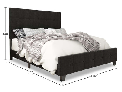 Page Lit rembourré en tissu d'apparence lin anthracite, capitonné avec boutons - Queen Size | Lit rembourré Page en tissu d'apparence lin anthracite avec capitonnage à boutons - format grand lit