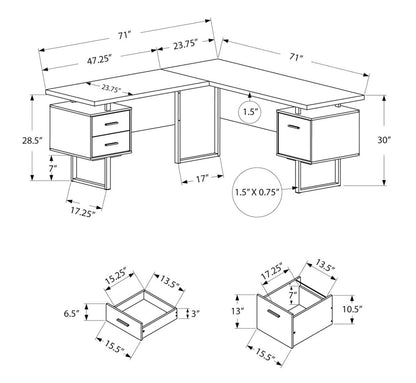 Bureau en coin en forme de L réversible Marnie de 71 po à 3 tiroirs - espresso