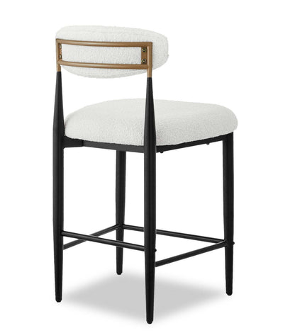 Kort &amp; Co. Tabouret Capri à hauteur de comptoir avec tissu bouclé et accents dorés, métal - Blanc | Tabouret Capri de Kort &amp; Co. de hauteur comptoir en métal avec tissu bouclé et touches dorées - blanc