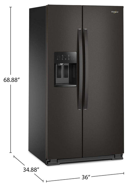 Réfrigérateur Whirlpool de 36 po et de 28,7 pi³ à compartiments juxtaposés - acier inoxydable noir - WRSF5536RV | Whirlpool 36 28.7 Cu. Ft. Side-by-Side Refrigerator – Black Stainless - WRSF5536RV