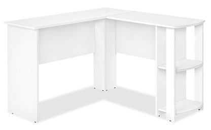 Bureau en forme de L Eason 47 avec étagère - Blanc|Bureau en forme de L Eason de 47 po avec tablette - blanc