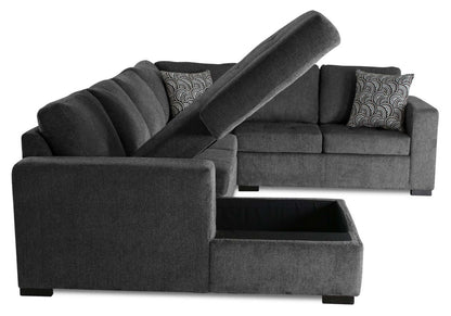 Fabriqué au Canada, sectionnel convertible Legend 4 pièces en tissu chenille avec chaise longue de rangement - gris poivre