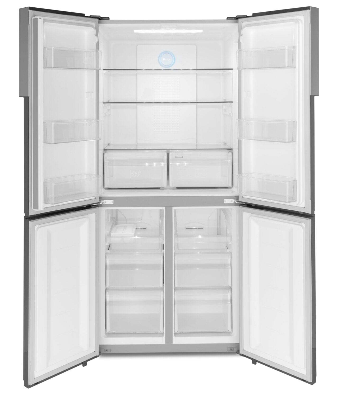 Réfrigérateur Haier de 33 16,4 pi³ à 4 portes - acier inoxydable résistant aux traces de doigts - QHE16HYPFS | Haier 33 16,4 Cu. Ft. Quad Door Refrigerator - Stainless Steel Fingerprint Resistant