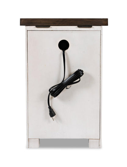 Morgan 16 Rustic Powered Chairside Table with Storage - White with Reclaimed Wood|Table de fauteuil rustique Morgan de 16 po avec rangement - blanche avec bois recyclé