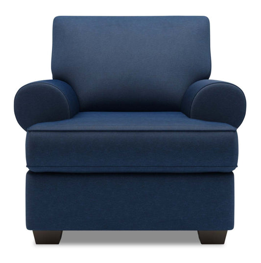 Fauteuil Roll de Sofa Lab personnalisable de 42 po fabriqué au Canada en tissu d’apparence lin avec accoudoirs enroulés - bleu Pax Navy | RO303149