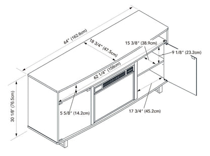 Ignatius 64 Meuble TV avec foyer électrique moderne avec rangement et gestion des câbles pour téléviseurs jusqu'à 70- |Meuble pour téléviseur moderne Ignatius de 64 po avec foyer électrique, rangement et système de gestion