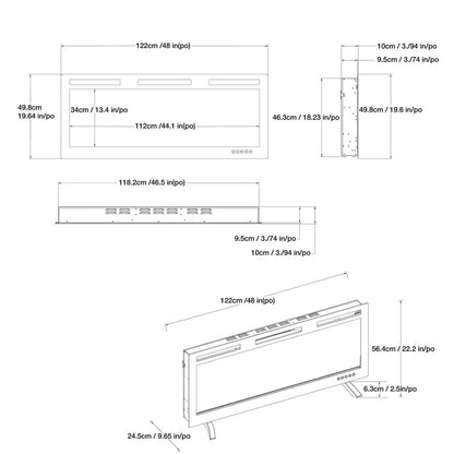 Foyer mural électrique autoportant moderne Mirage 48 - Noir | Foyer électrique moderne Mirage de 48 po - noir