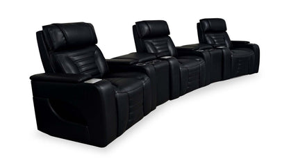 Canapé sectionnel à inclinaison électrique Zen 5 pièces de style cinéma maison en similicuir avec massage et 2 consoles de rangement - noir