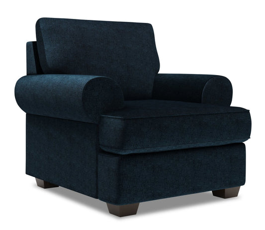 Fauteuil Roll de Sofa Lab de 42 po fabriqué au Canada en tissu de chenille avec accoudoirs enroulés - bleu Luxury Indigo | RO303193