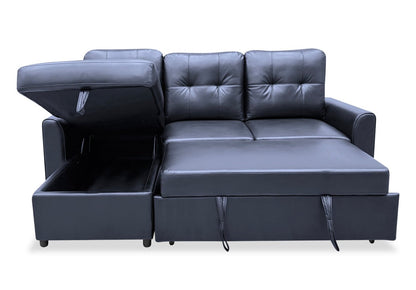 Carter 2-Piece Left-Facing Leather-Look Fabric Sleeper Sectional with Storage Chaise - Black | Canapé-lit sectionnel gauche Carter 2 pièces en tissu d’apparence cuir avec chaise longue de rangement - noir