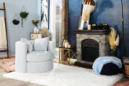 Made in Canada Petite 36 Chenille Fabric Swivel Cuddler Accent Chair - Teddy Star Grey | Fauteuil d’appoint pivotant Cuddler Petite de 36 po fabriqué au Canada en tissu de chenille - gris Teddy Star