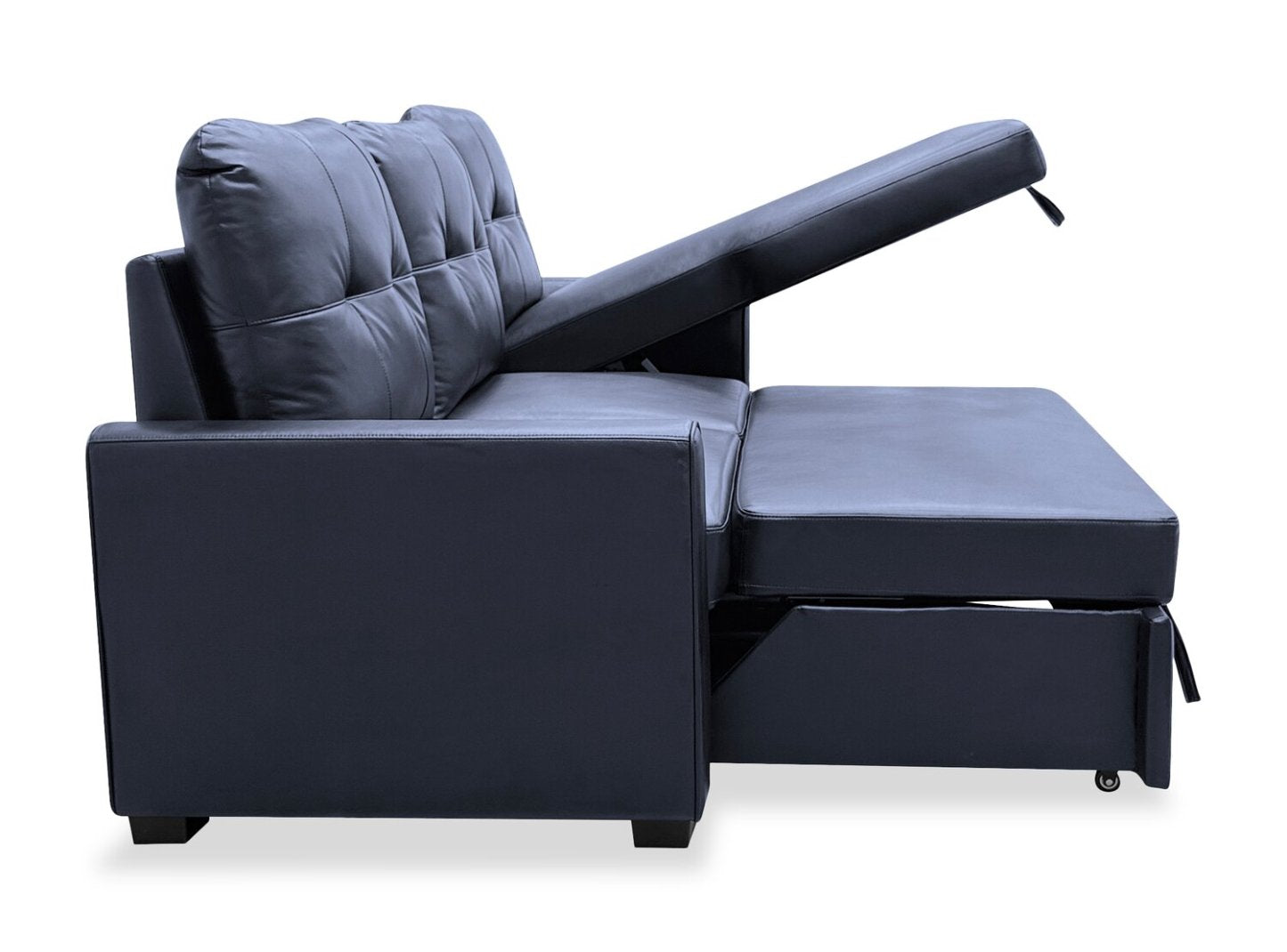 Sofa-lit sectionnel de droite Carter 2 pièces en tissu d’apparence cuir avec fauteuil long de rangement - noir