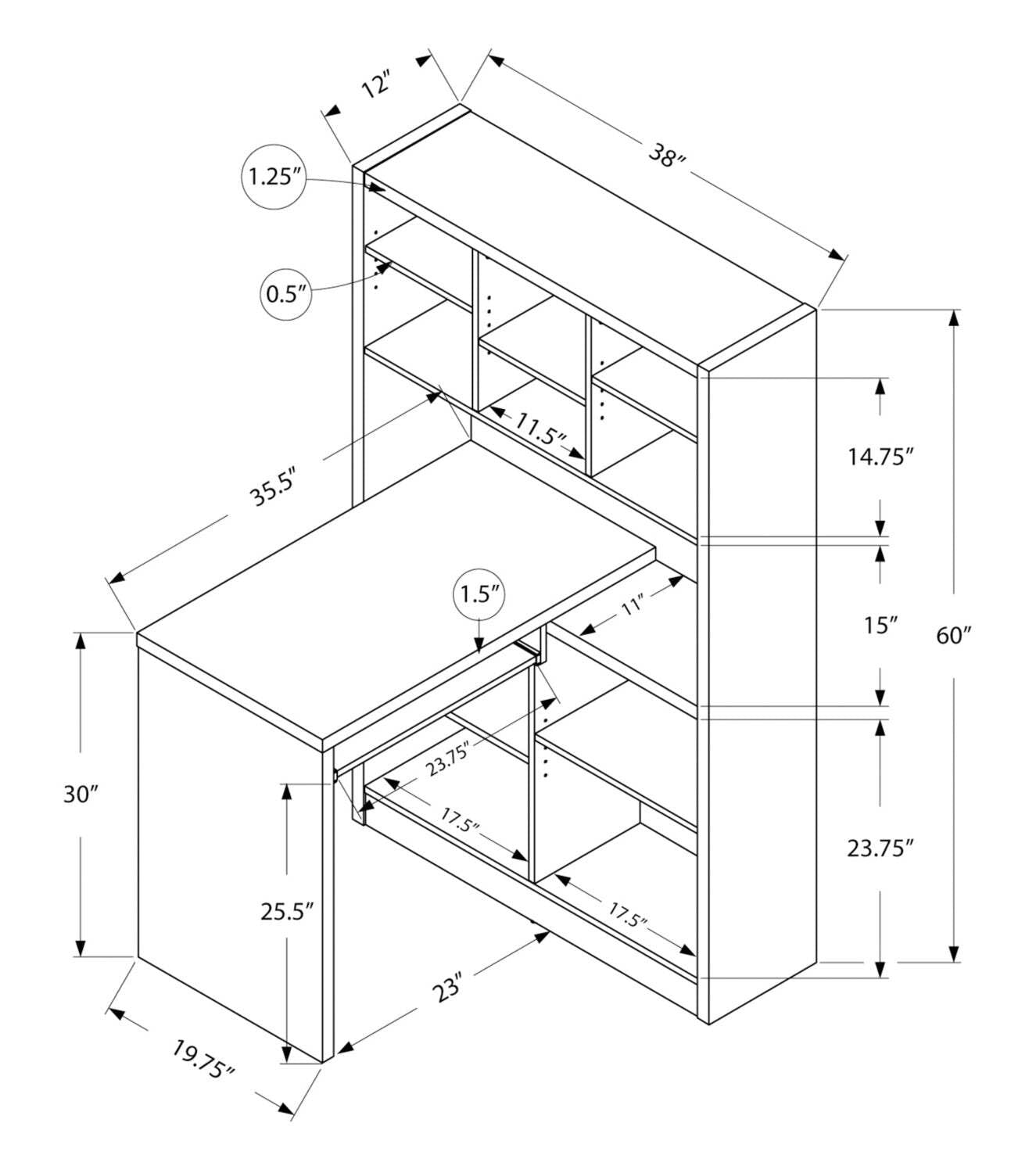 Bureau réversible Mollie 35,5 avec bibliothèque ouverte - Espresso |Bureau réversible Mollie de 35,5 po avec bibliothèque ouverte - espresso