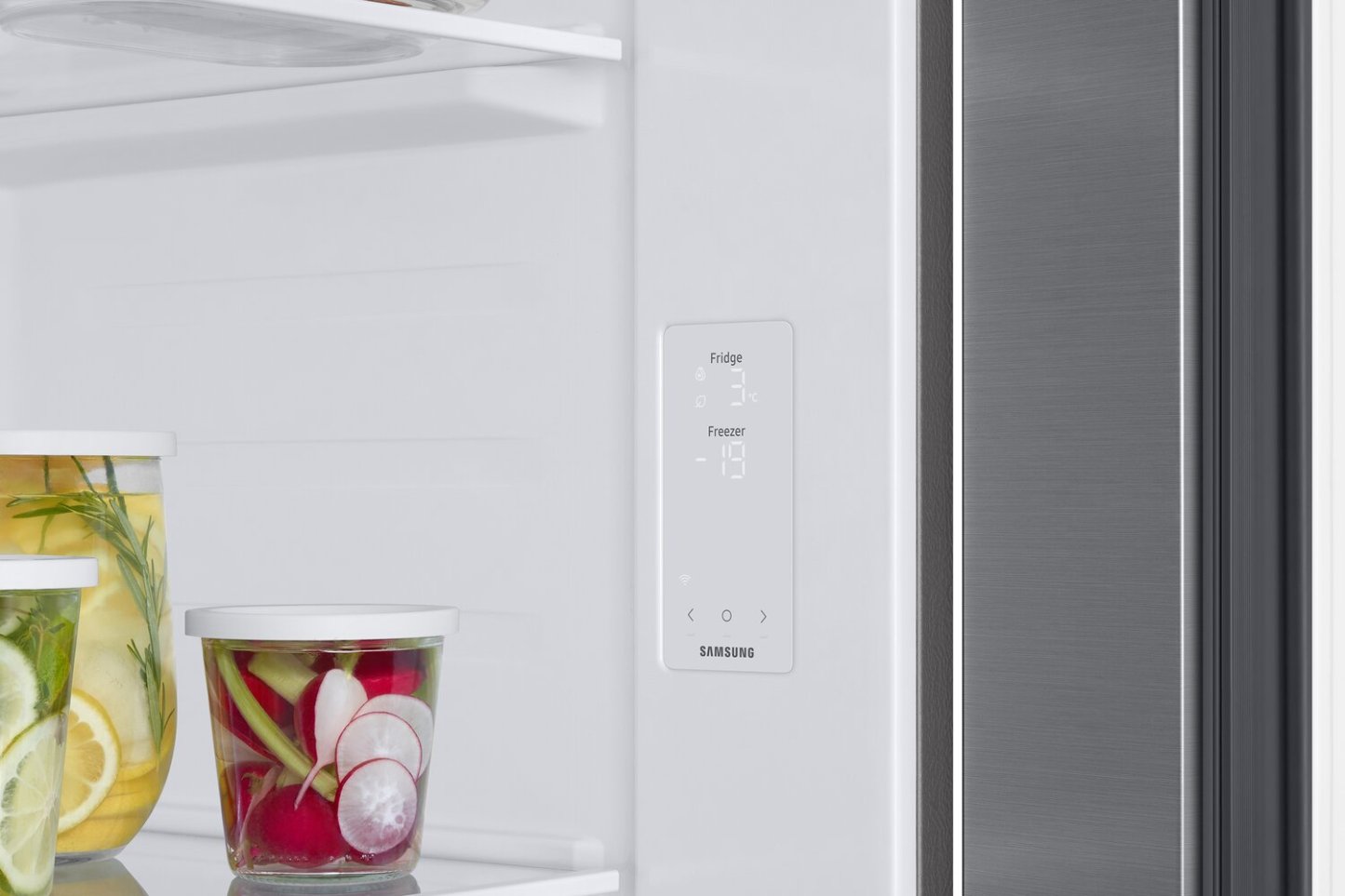 Réfrigérateur Samsung de 20,5 pi3 et 36 po de profondeur comptoir à compartiments juxtaposés avec technologie SpaceMax - RS20DG4000M9AA | Samsung 36 20.5 Cu. Ft. Counter-Depth Side by Side Refrigerator with SpaceMax Technology - RS20DG4000M9AA