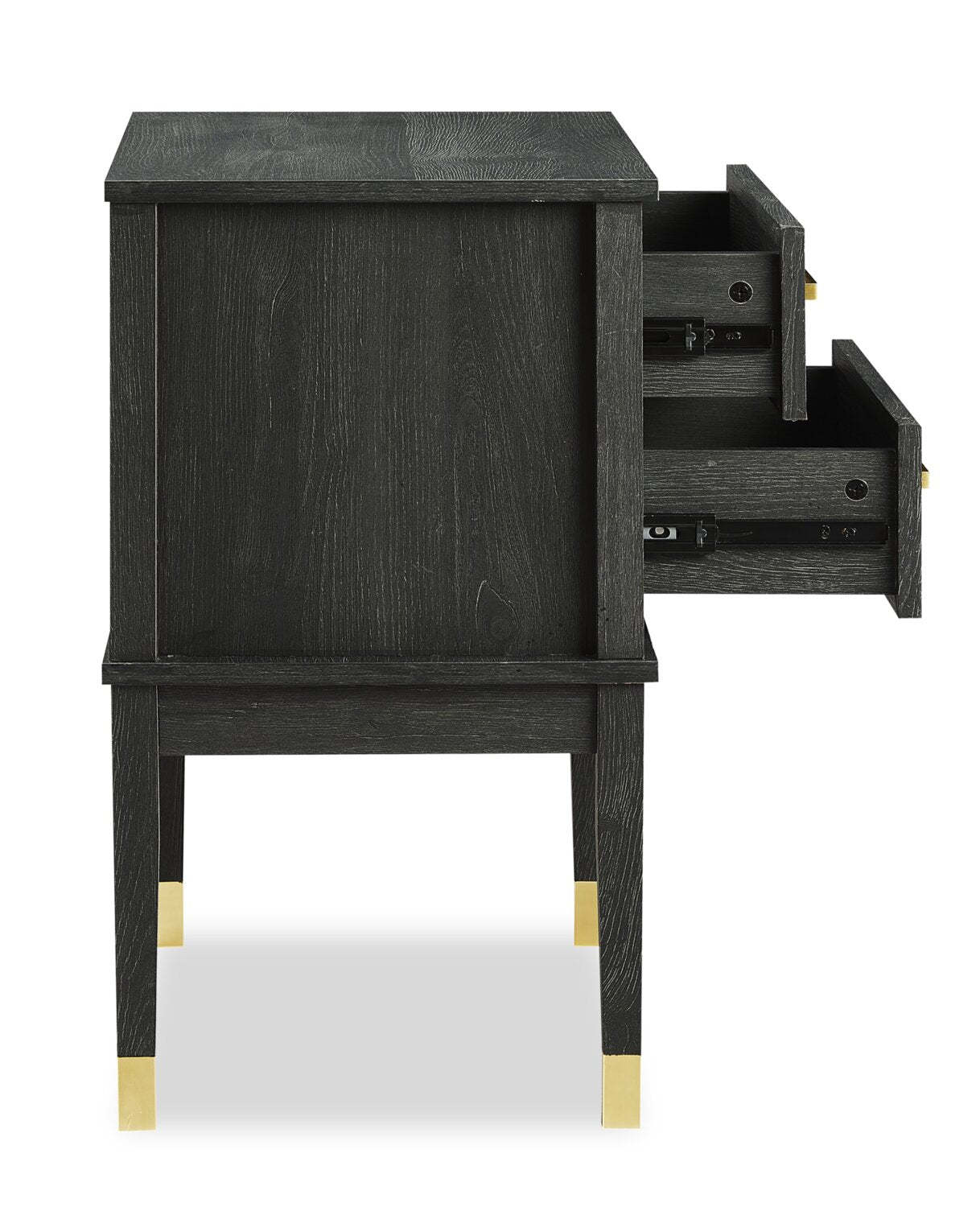 Table de chevet Alia à 2 tiroirs avec accents dorés, 18 L x 25,75 H - Noir | Table de nuit Alia de 18 po (l) x 25,75 po (H) à 2 tiroirs avec touche dorée - noire