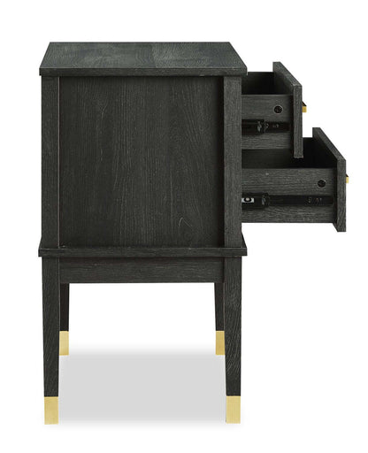 Table de chevet Alia à 2 tiroirs avec accents dorés, 18 L x 25,75 H - Noir | Table de nuit Alia de 18 po (l) x 25,75 po (H) à 2 tiroirs avec touche dorée - noire