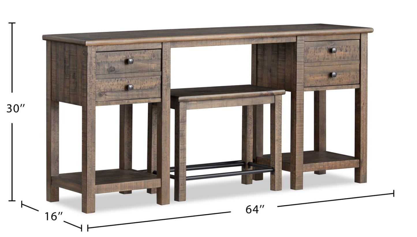 Edwin 64” Country Pine Sofa Table with Storage and Stool - Homestead Brown | Table de salon Edwin de 64 po en pin champêtre avec rangement et tabouret - brun champêtre