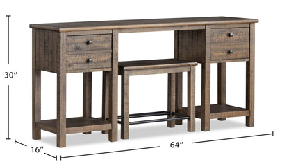 Edwin 64” Country Pine Sofa Table with Storage and Stool - Homestead Brown | Table de salon Edwin de 64 po en pin champêtre avec rangement et tabouret - brun champêtre