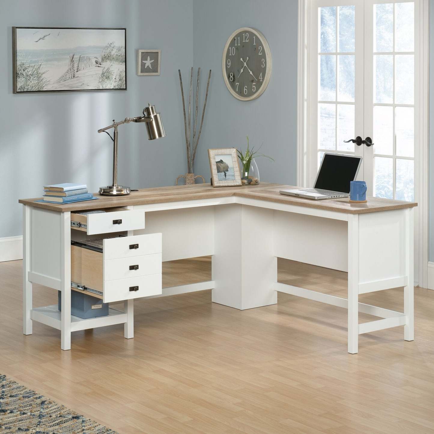 Joana 65.12 Bureau en forme de L - blanc doux | L-Shaped Office Desk Joana de 65,12 po - Soft White