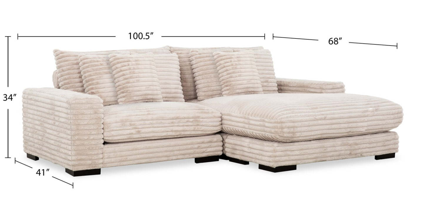 Alto 2-Piece Ultra Plush Faux Fur Fabric Sectional with Dual Cupholders and USB Ports - Mink Taupe | Canapé sectionnel Alto 2 pièces en tissu de fausse fourrure très douce avec deux porte-gobelets et ports USB - vison taupe
