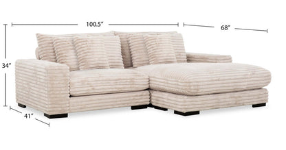 Alto 2-Piece Ultra Plush Faux Fur Fabric Sectional with Dual Cupholders and USB Ports - Mink Taupe | Canapé sectionnel Alto 2 pièces en tissu de fausse fourrure très douce avec deux porte-gobelets et ports USB - vison taupe