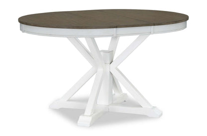 Ensemble de salle à manger Brook 7 pièces avec table et 6 chaises, extension 42-54 W, rond - Blanc/Marron | Ensemble de salle à manger Brook 7 pièces avec table ronde, rallonge de 42 po à 54 po (L) et 6 chaises - blanc et brun