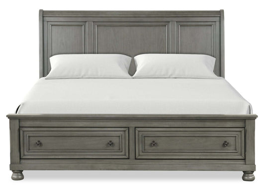 Ensemble de chambre à coucher Chelsea 6 pièces avec lit rangement, commode et miroir, gris - King Size | Ensemble de chambre à coucher Chelsea 6 pièces avec lit de rangement, commode et miroir, gris - format très grand lit