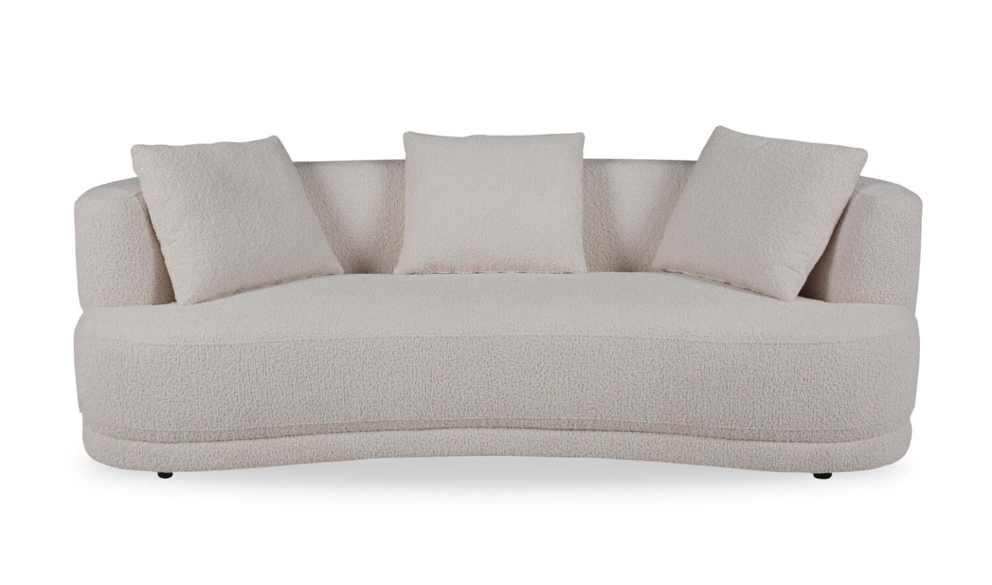 Canapé arrondi Moon de 91 po en tissu avec coussins décoratifs - blanc amande laineux