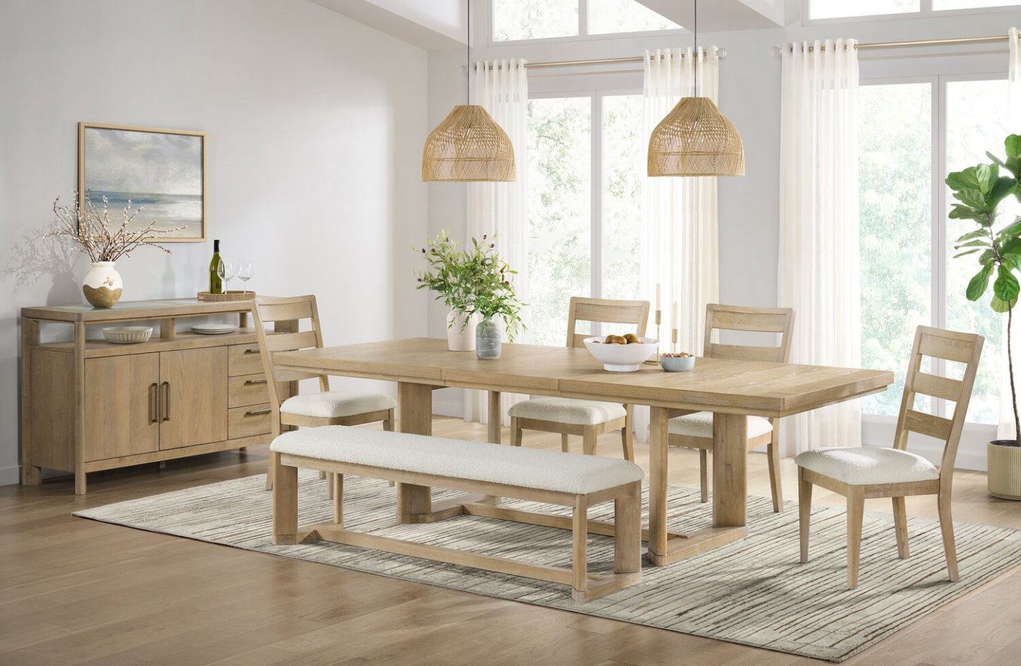 Chaise de salle à manger Aspen avec siège en tissu, dossier à lattes - Naturel | Chaise de salle à manger Aspen avec siège en tissu, dossier à lattes - naturel