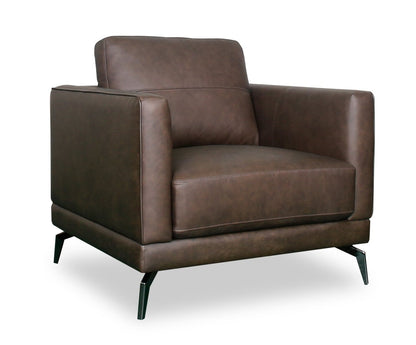 Chaise Melrose 36,5 en cuir véritable de première qualité avec pieds en métal - Brun foncé | Fauteuil Melrose de 36,5 po en cuir de qualité supérieure avec pattes en métal véritable - brun foncé