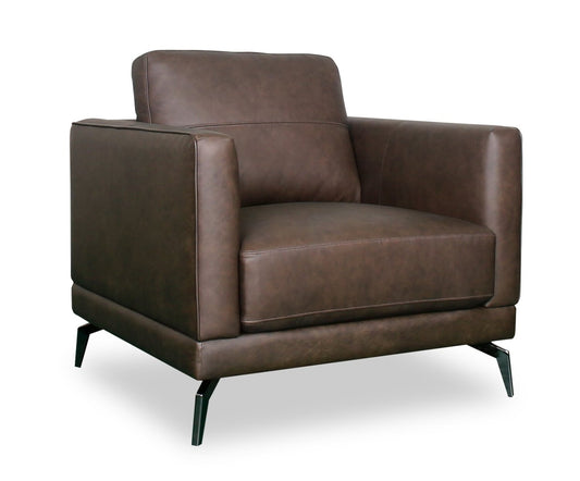 Chaise Melrose 36,5 en cuir véritable de première qualité avec pieds en métal - Brun foncé | Fauteuil Melrose de 36,5 po en cuir de qualité supérieure avec pattes en métal véritable - brun foncé