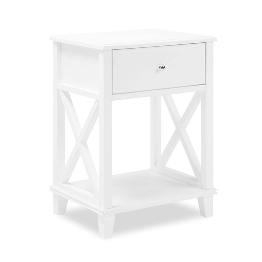 Table de chevet Elle à 1 tiroir, 18 L x 25,75 H - Blanc | Table de nuit Elle de 18 po (l) x 25,75 po (H) à 1 tiroir - blanche
