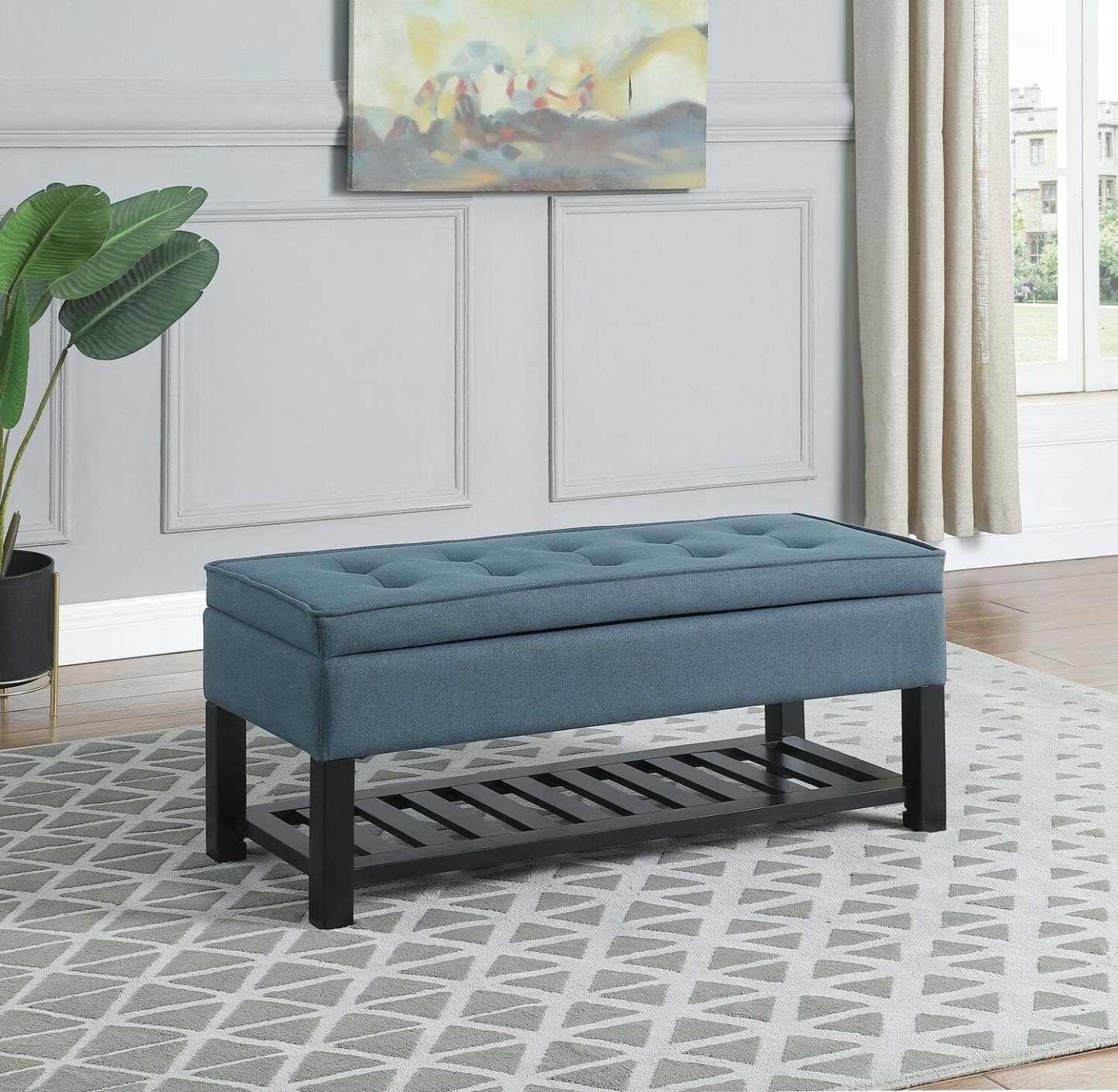Ryan 43.5 Storage Bench with Bottom Shelf - Blue|Banc de rangement Ryan de 43,5 po avec tablette Inférieure - bleu