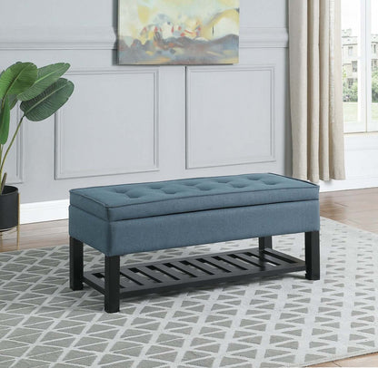 Ryan 43.5 Storage Bench with Bottom Shelf - Blue|Banc de rangement Ryan de 43,5 po avec tablette Inférieure - bleu