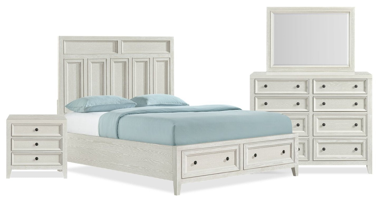 Casa Ensemble de chambre à coucher 6 pièces avec lit, commode, miroir et table de nuit, blanc – Queen Size | Ensemble de chambre à coucher Casa 6 pièces avec lit, commode, miroir et table de nuit, blanc - taille queen