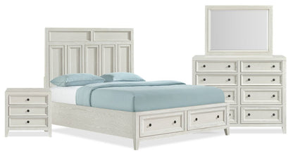 Casa Ensemble de chambre à coucher 6 pièces avec lit, commode, miroir et table de nuit, blanc – Queen Size | Ensemble de chambre à coucher Casa 6 pièces avec lit, commode, miroir et table de nuit, blanc - taille queen