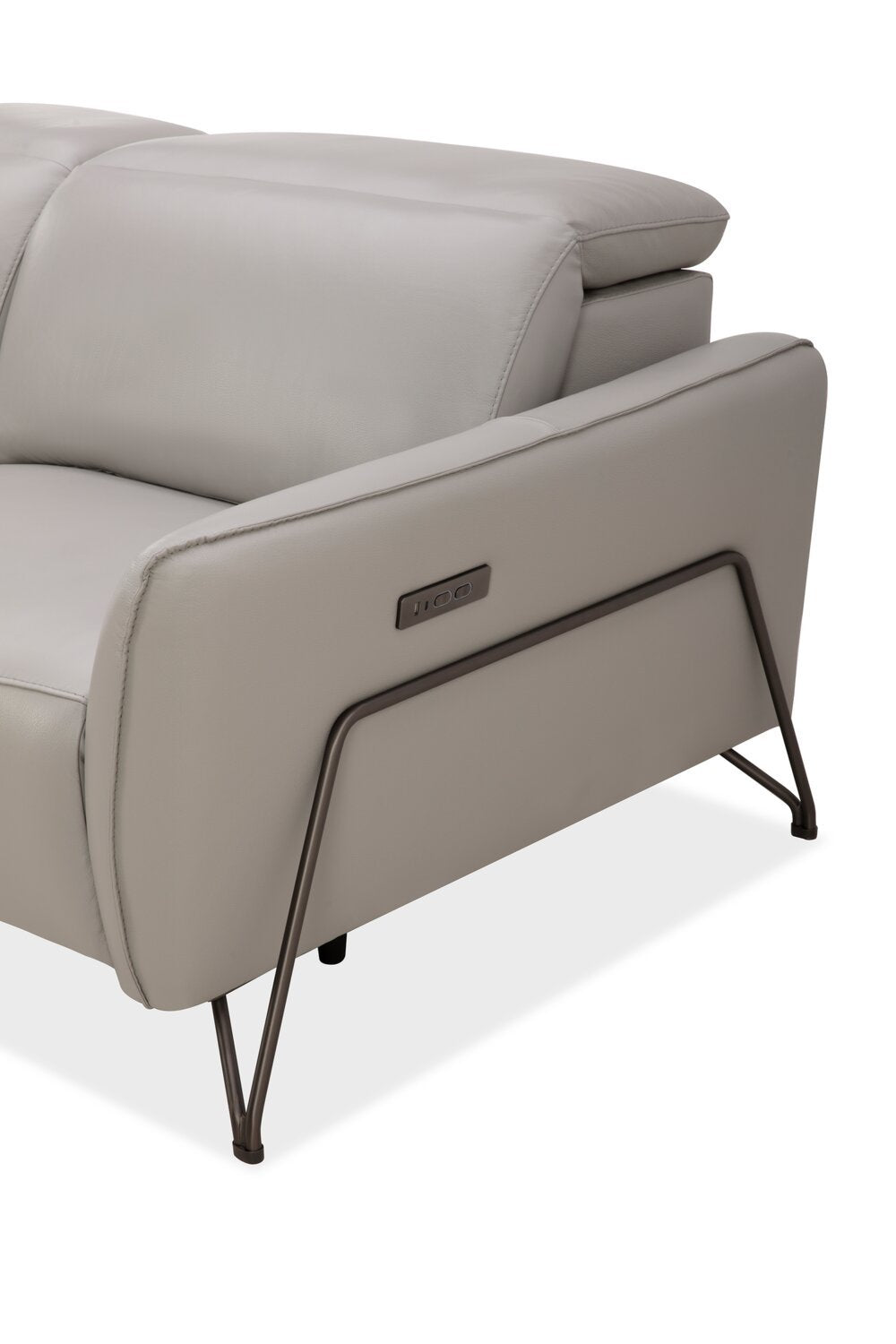 Riviera Top-Grain Genuine Leather Power Reclining Loveseat - Light Grey | Causeuse à inclinaison électrique Riviera en cuir véritable de qualité supérieure - gris clair