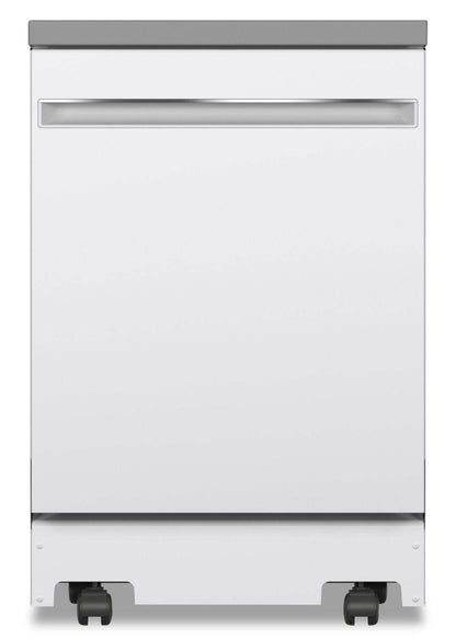 Lave-vaisselle portatif GE de 24 po et de 54 dBA avec commandes sur le dessus et broyeur d'aliments Piranha - Blanc - GPT225SGLWW | Lave-vaisselle portatif à commande supérieure GE 24, 54 dBA, avec broyeur d'aliments durs Piranha - Blanc - GPT225SGLWW