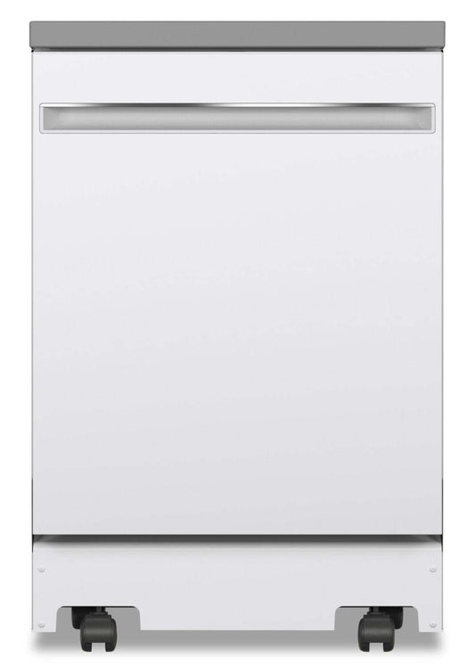 Lave-vaisselle portatif GE de 24 po et de 54 dBA avec commandes sur le dessus et broyeur d'aliments Piranha - Blanc - GPT225SGLWW | Lave-vaisselle portatif à commande supérieure GE 24, 54 dBA, avec broyeur d'aliments durs Piranha - Blanc - GPT225SGLWW