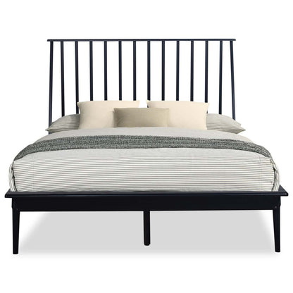 Lit plateforme Milan avec tête de lit et cadre, moderne du milieu du siècle, noir - Pleine grandeur | Lit plateforme Milan de style moderne du milieu du 20e siècle avec tête de lit et cadre de lit, noir - format lit double