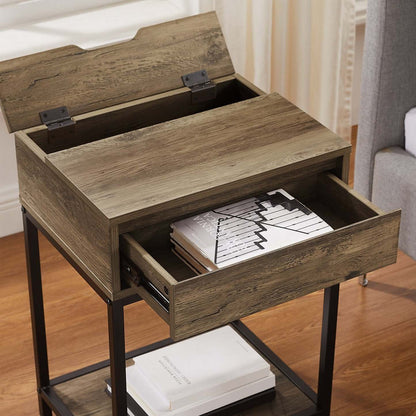 Table de nuit Akio à 1 tiroir avec rangement relevable, 18 L x 25,75 H - Marron/Noir | Table de nuit Akio de 18 po (l) x 25,75 po (H) à 1 tiroir avec dessus relevable et rangement - brune et noire