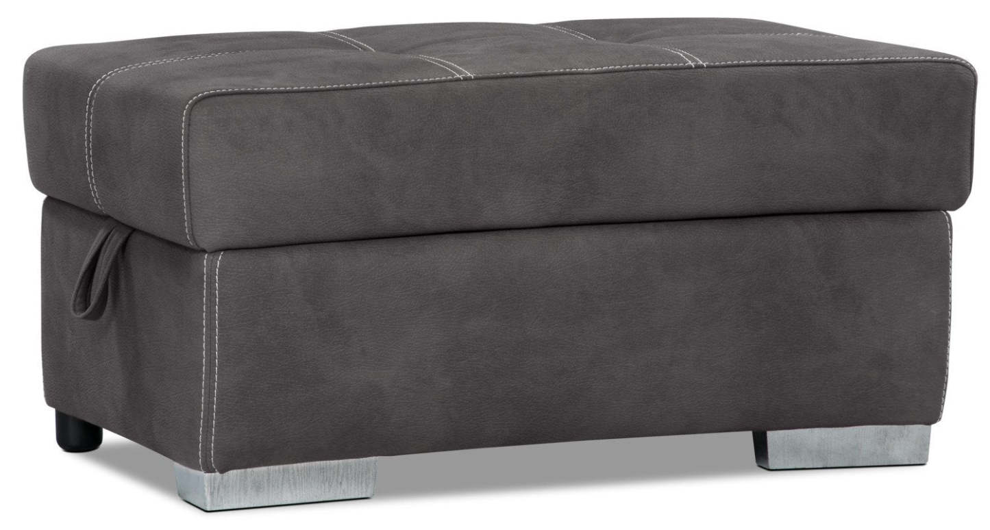 Canapé-lit sectionnel Drake 3 pièces en tissu imitation suède orienté vers la droite avec repose-pieds de rangement - Gris ciment | Canapé-lit sectionnel droit Drake 3 pièces en tissu de suédine avec pouf de rangement - gris ciment