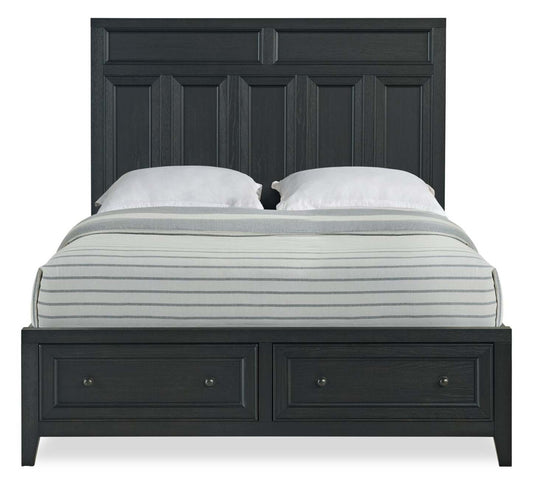 Casa Ensemble de chambre à coucher 5 pièces avec lit, commode et miroir, bois, noir – Queen Size | Ensemble de chambre à coucher Casa 5 pièces en bois avec lit, commode et miroir, noir - taille queen