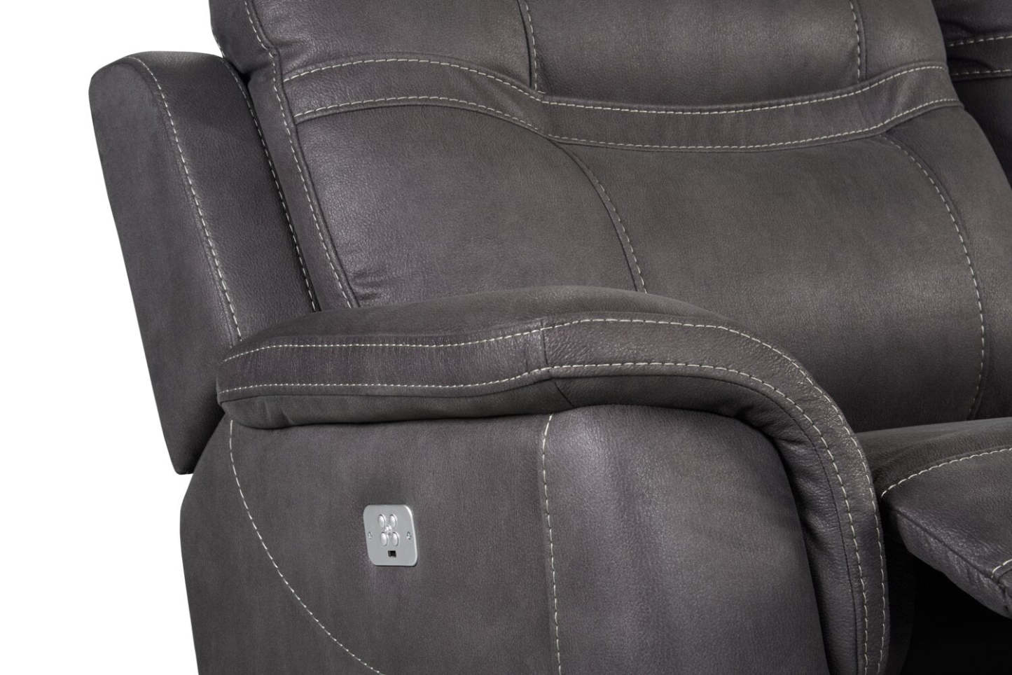 Sofa à inclinaison électrique Floy de 116,5 po en suédine avec appuie-têtes électriques et ports USB - gris