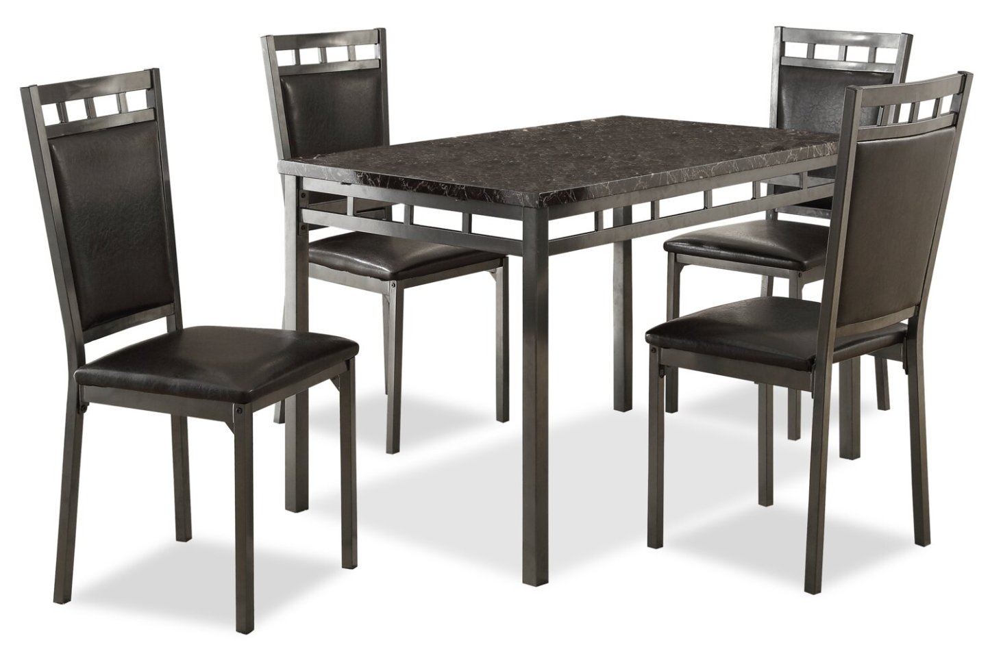 Marc Ensemble de salle à manger 5 pièces avec table et 4 chaises, plateau aspect marbre, métal, 48 W - Noir | Ensemble de salle à manger Marc 5 pièces en métal avec table de 48 po (L), dessus en imitation de marbre et 4 chaises - noir