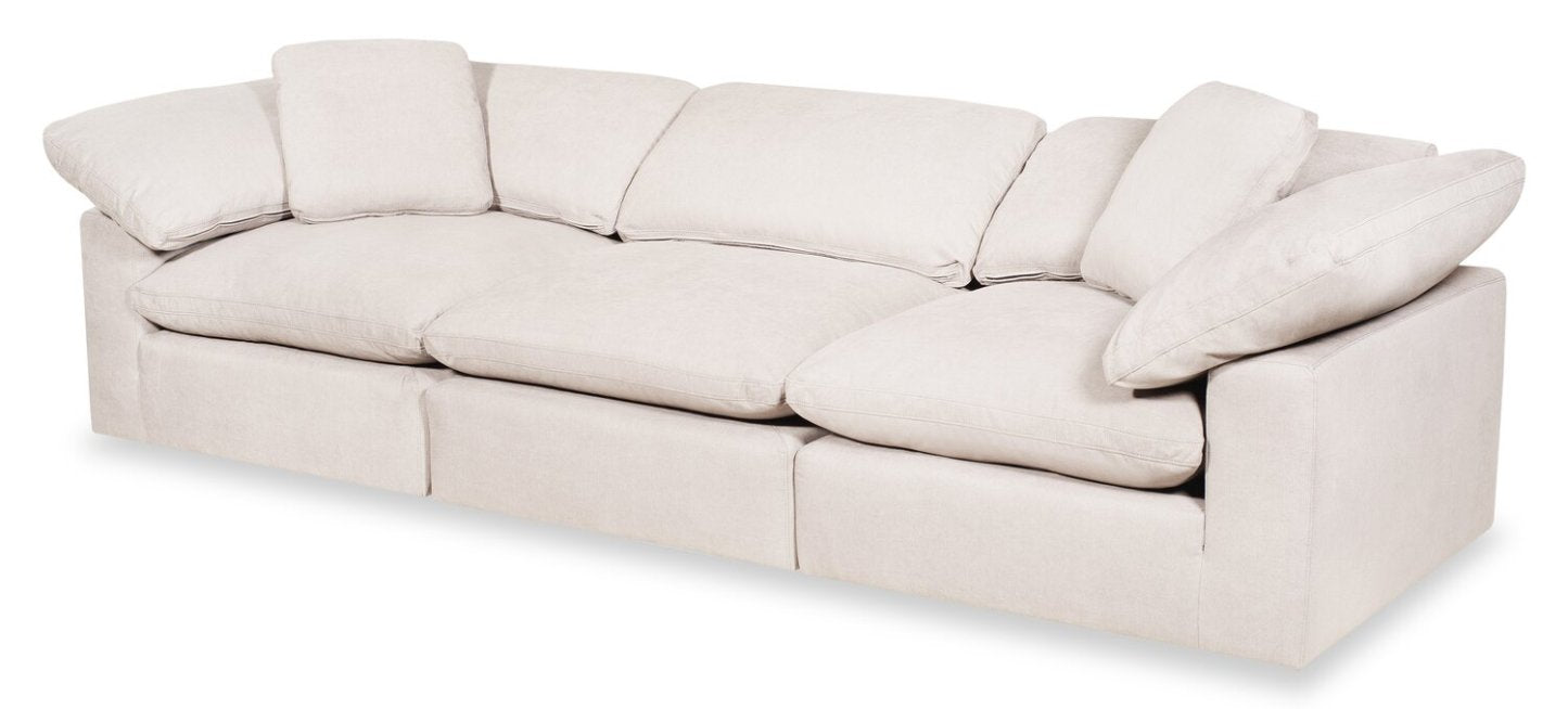 Sofa modulaire Eclipse de 124 po en tissu d’apparence lin avec coussins réversibles en duvet et plumes - beige lin